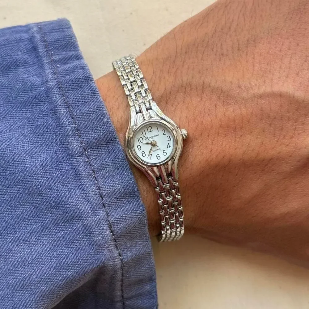 y2k silver cute round stainless steel quartz watch